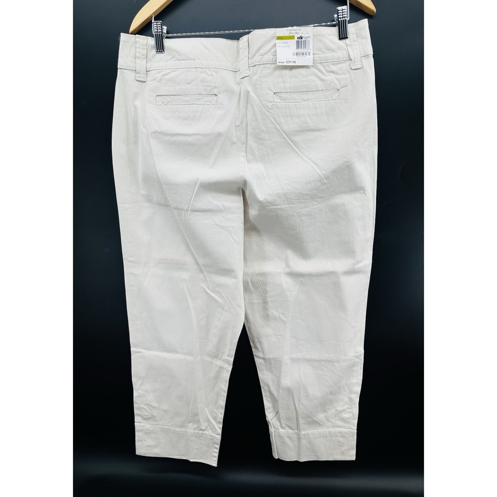 Charter Club Womens Pant Shop Sz 14 Classic Pants Beige Pinstripe Capri JJ22 - Picture 2 of 9